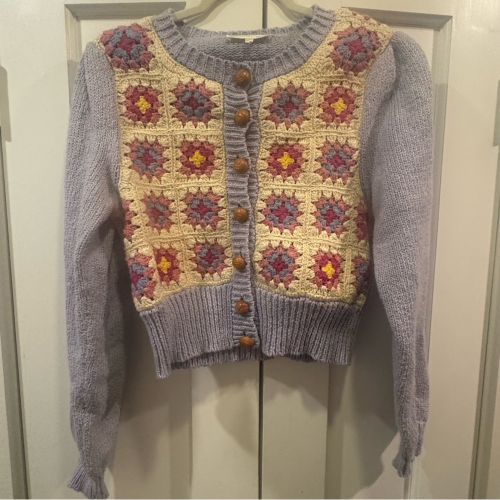 LoveShackFancy Womens Archie Cardigan Crochet Sweater - Size S